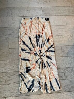 Free People Cream Velvet Tie-Dye Maxi Skirt with Navy & Rust